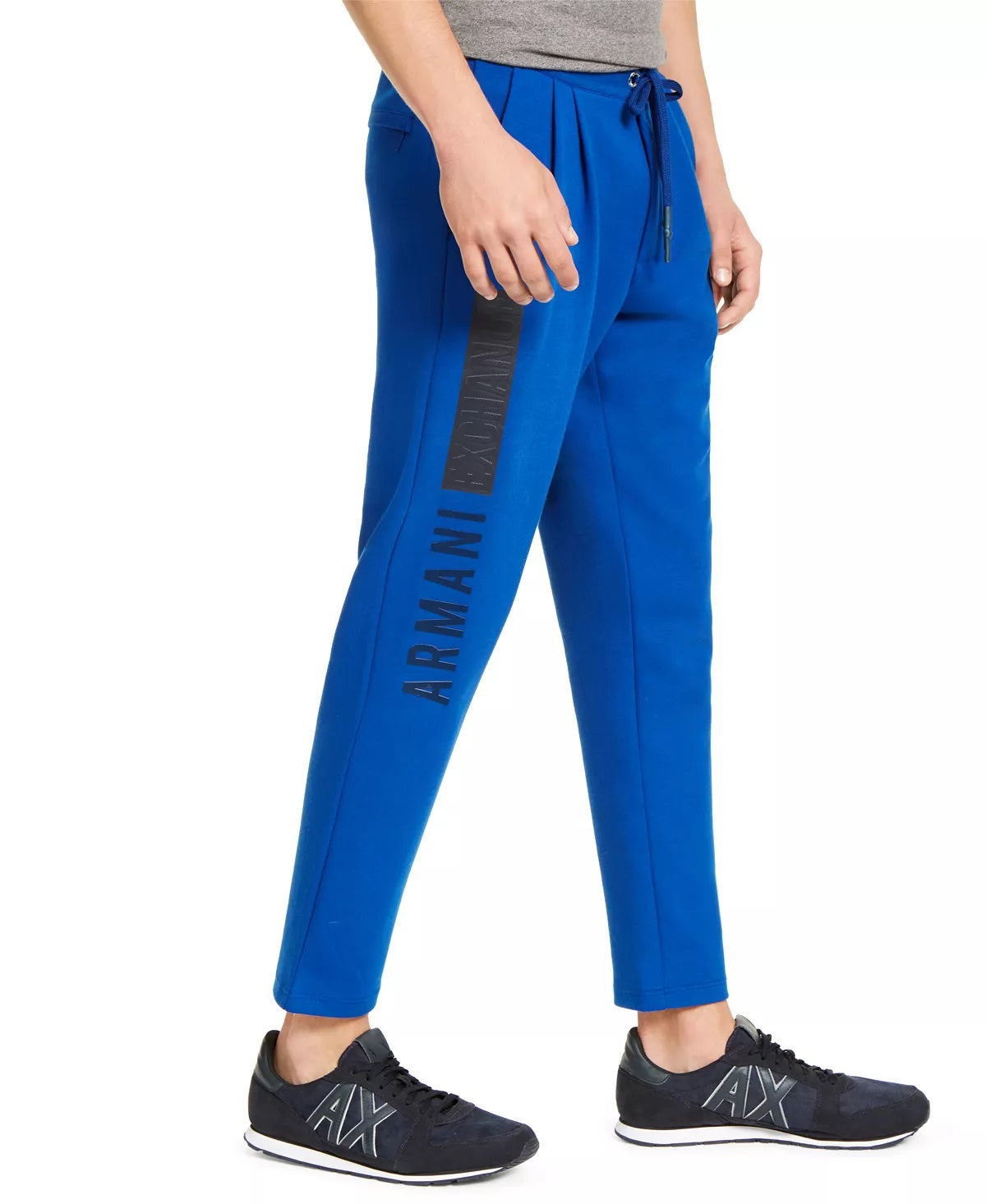 AX Armani Exchange Men's Athletic Straight Fit Pleated Logo Print Sweatpants Blue Size X-Large