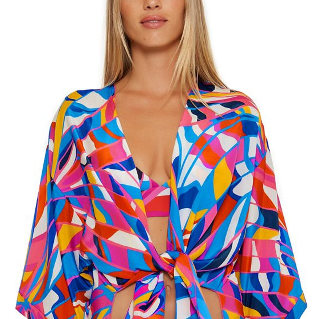 Trina Turk Women's Rio Tie Front Cover Up Tunic Blue Size X-Large