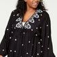 Raviya Women's Embroidered 3/4 Sleeve Dress Cover Up Swimsuit Black