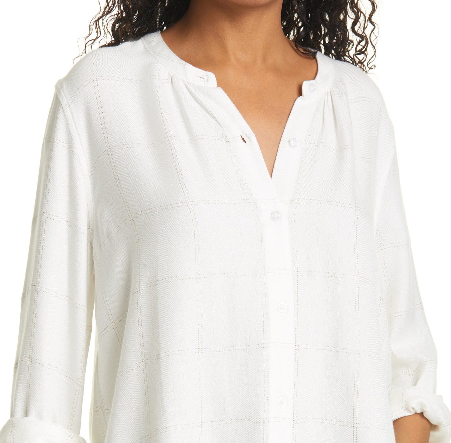 Rails Women's Eloise Metallic Windowpane Plaid Long Sleeve Peasant Blouse White Size X-Small