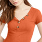 Hippie Rose Junior's Ribbed T-Shirt Brown Size X-Large