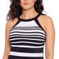 Reebok Women's Insta Stripe Tankini Top Swimsuit Black Size 14