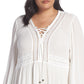 Seven7 Women's Lace up Peasant Top White Size 1X