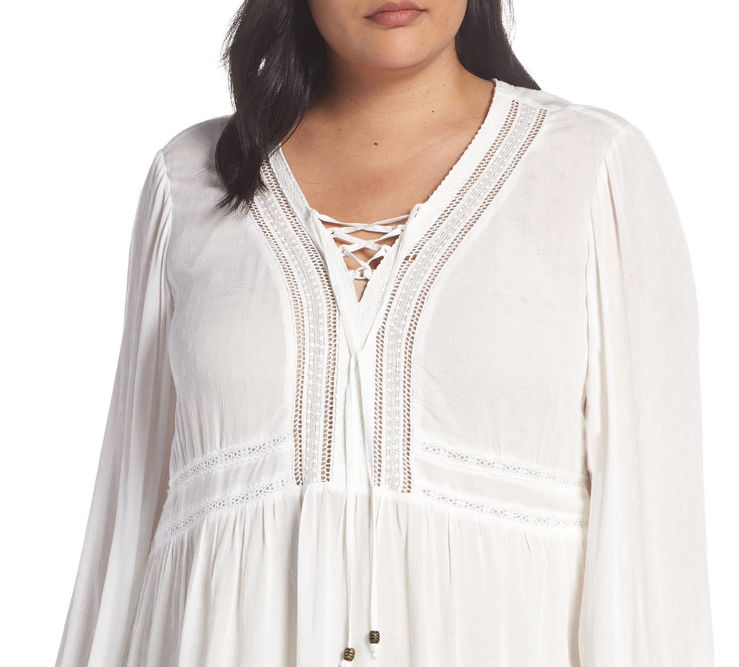 Seven7 Women's Lace up Peasant Top White Size 1X