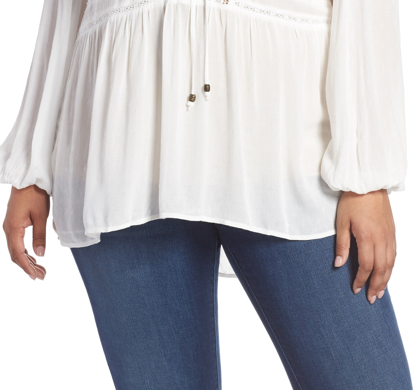 Seven7 Women's Lace up Peasant Top White Size 1X
