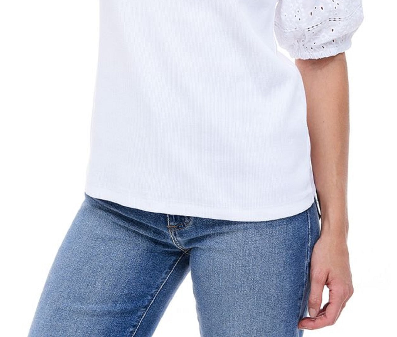Fever Women's Eyelet Puff Sleeve Top White Size Medium