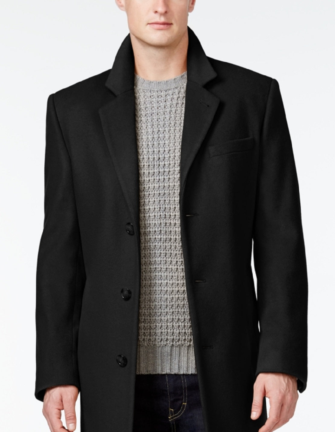 Michael Kors Men's Madison Wool Blend Modern Fit Overcoat Black Size 36