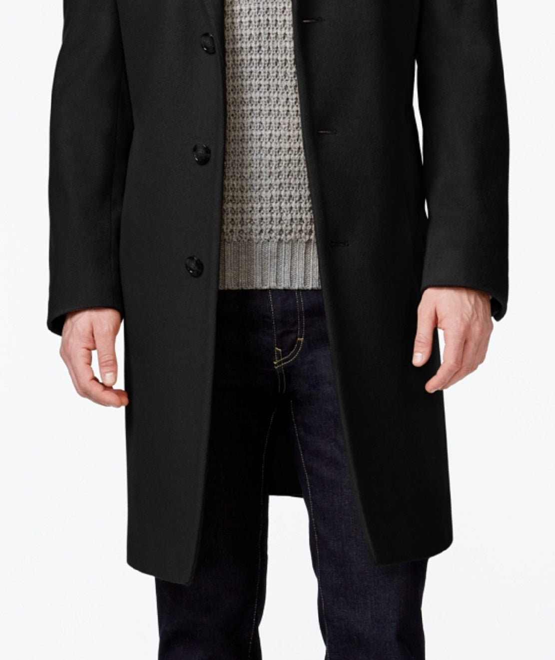 Michael Kors Men's Madison Wool Blend Modern Fit Overcoat Black Size 36