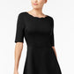 Monteau Women's Scalloped Neck Fit & Flare Dress Black Size Petite S