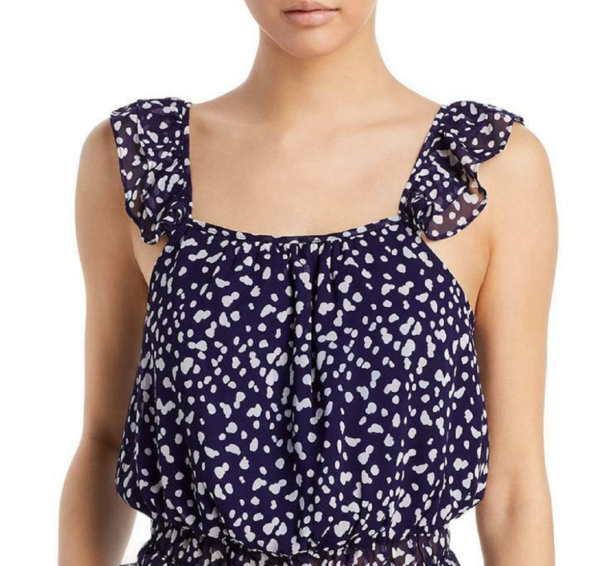 Aqua Women's Abstract Dot Ruffle Top Blue Size Small
