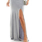 Emerald Sundae Junior's Glitter Draped Front Gown Silver Size Large