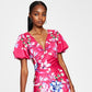 GUESS Women's Plunge Neck Puff Sleeve Dress Pink Size 2