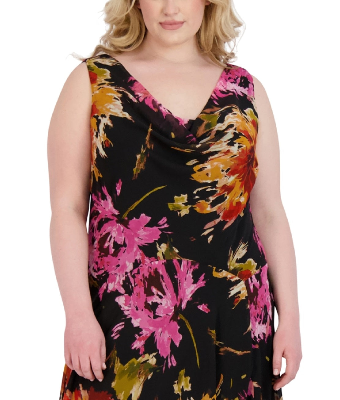 Robbie Bee Women's Floral Print Handkerchief Hem A Line Dress Brown Size 14W