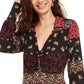 American Rag Junior's Printed Ruched Blouson Sleeve Top Black Size Large