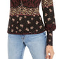 American Rag Junior's Printed Ruched Blouson Sleeve Top Black Size Large
