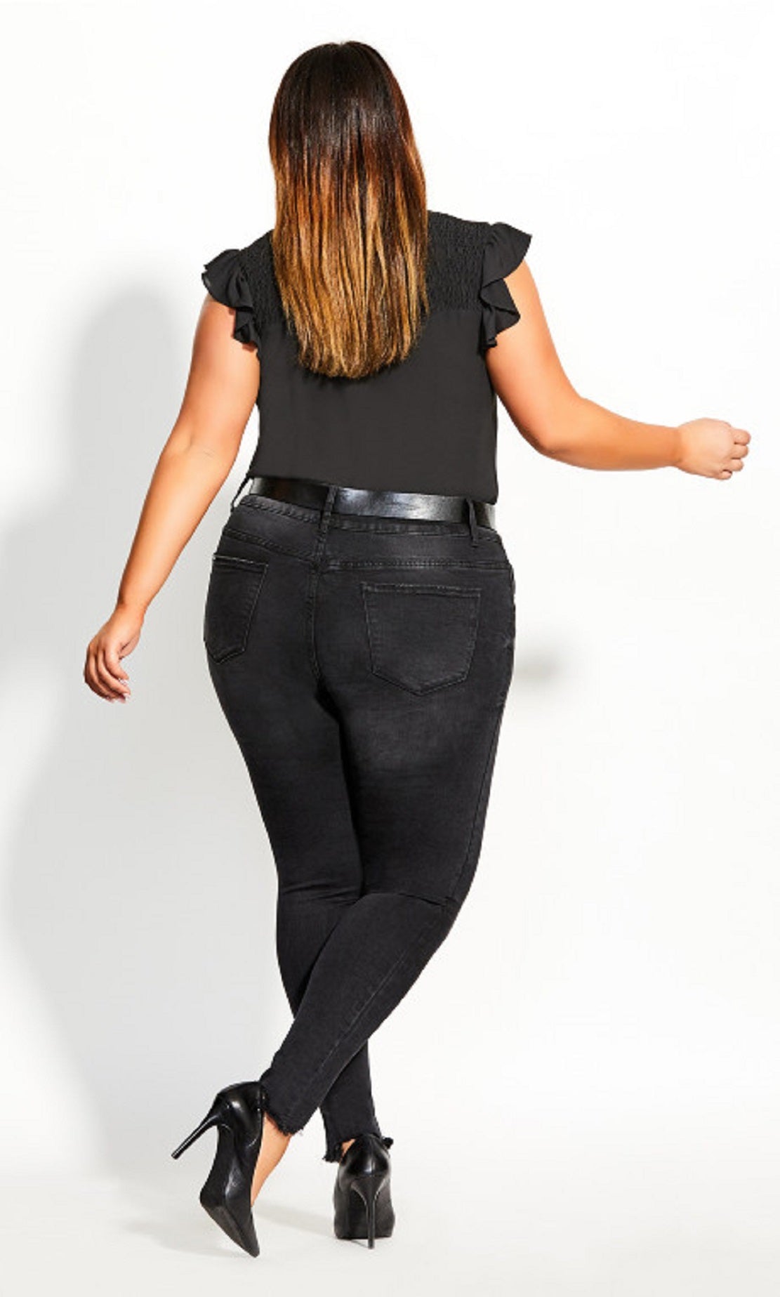City Chic Women's Trendy Plus Shirred Flirt Top Black Size Petite Small