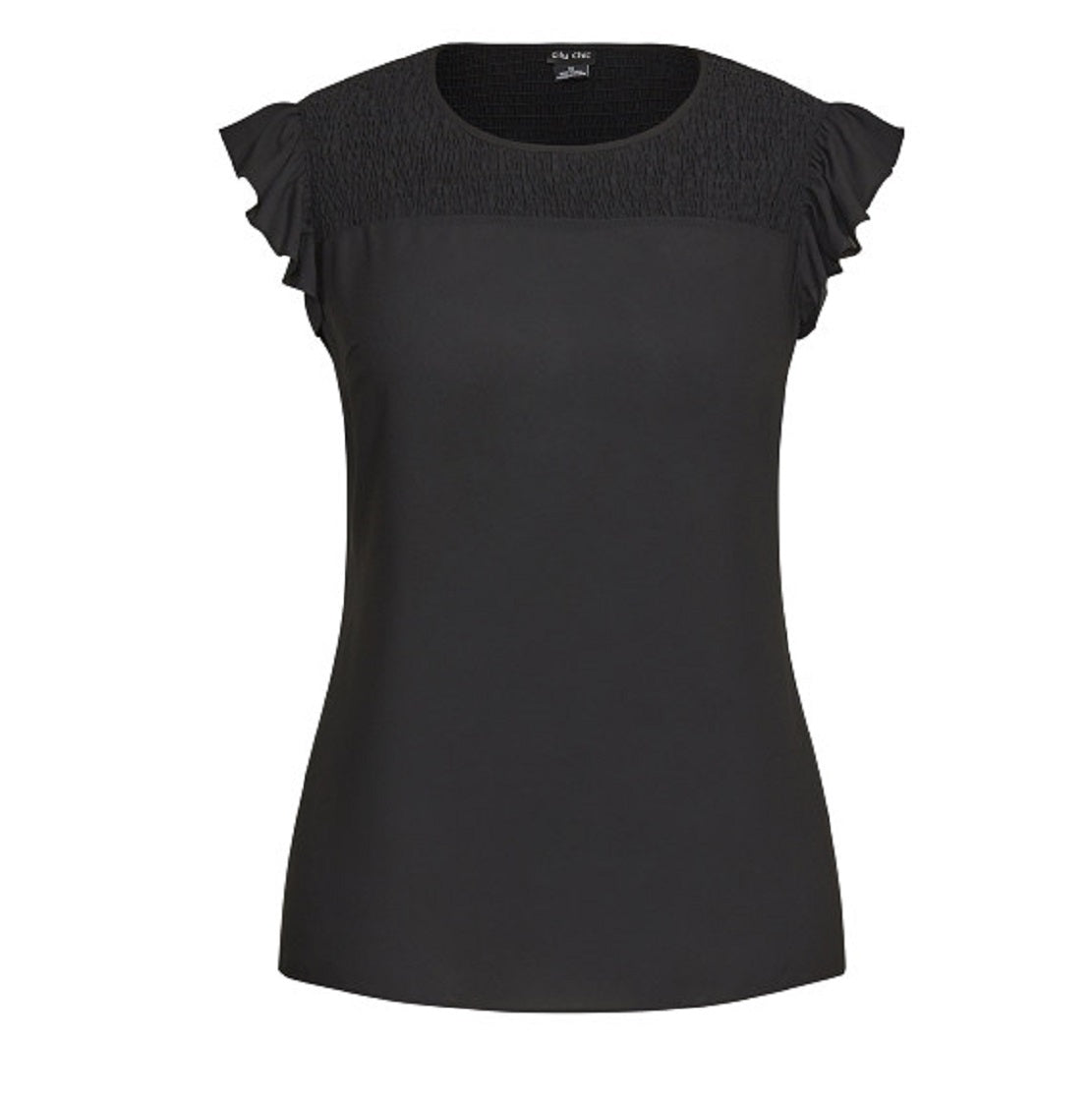 City Chic Women's Trendy Plus Shirred Flirt Top Black Size Petite Small