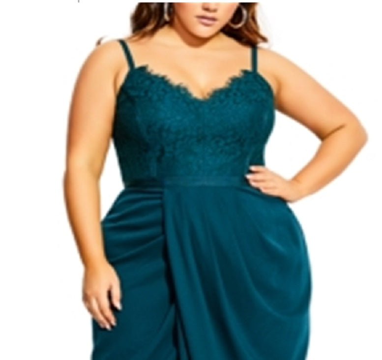 City Chic Women's TOUCH of LACE DRESS Green Size 22W
