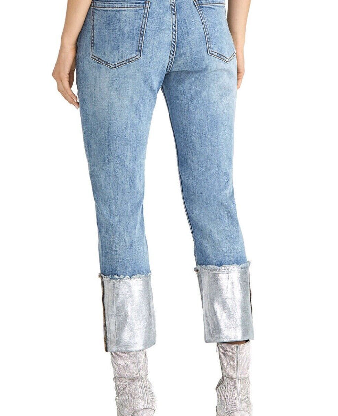 Rachel Rachel Roy Women's Straight-Leg Metallic High Rise Cuffed Jeans Brightblue Size 24