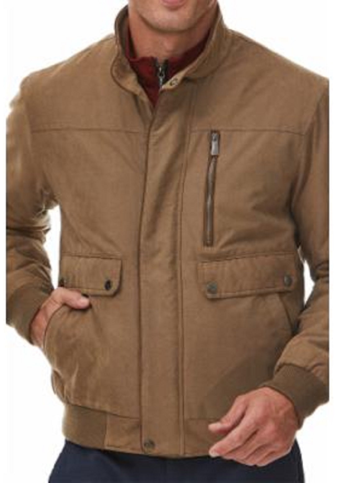 Rainforest Men's Micro Twill Bomber Jacket Brown Size Large