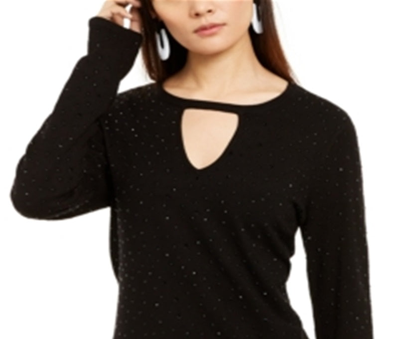 INC International Concepts Women's Embellished Keyhole Sweater Black Size Small