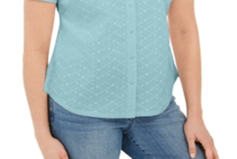 Karen Scott Women's Cotton Embroidered Shirt Blue Size M