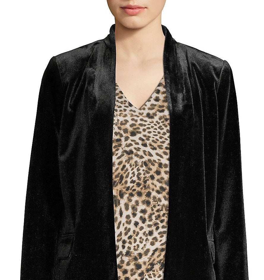 Calvin Klein Women's Long Sleeve Open Front Velvet Jacket Black Size 14