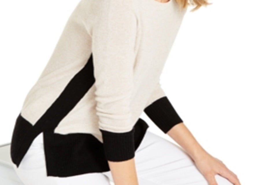 Charter Club Women's Colorblocked Cashmere Sweater Brown Size X-Small