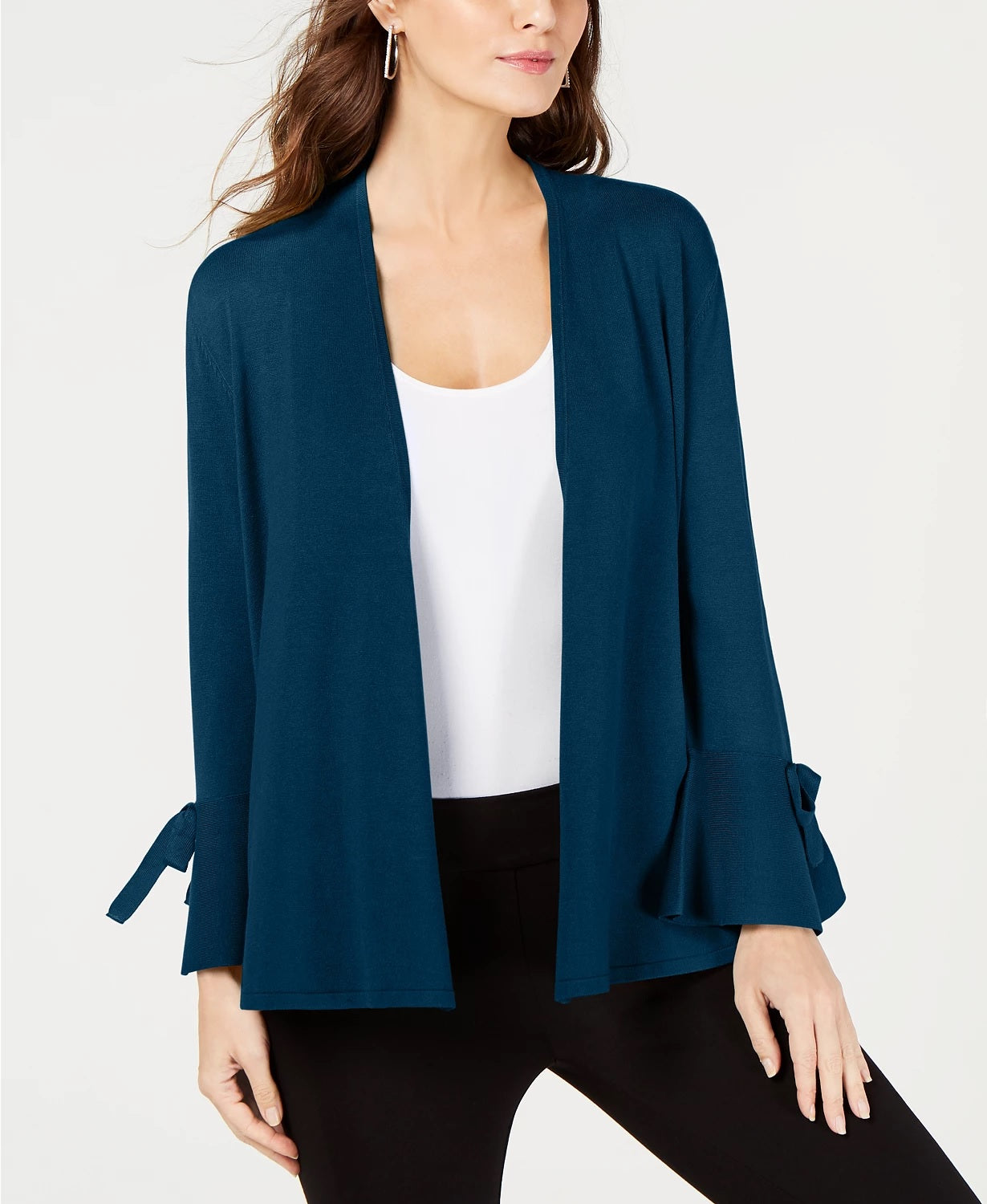 Alfani Women's Petite Tie-Sleeve Cardigan Dark Green Size Petite Medium