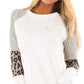 Frankie & Pop Women's Crew Neck Long Sleeve Stripes Raglan Leopard Print Top White Size Small