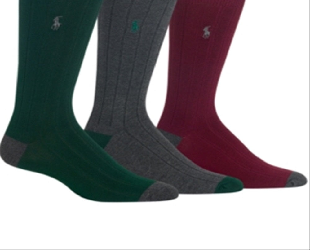 Polo Ralph Lauren Men's 3 Pack Ribbed Socks Green Size Regular