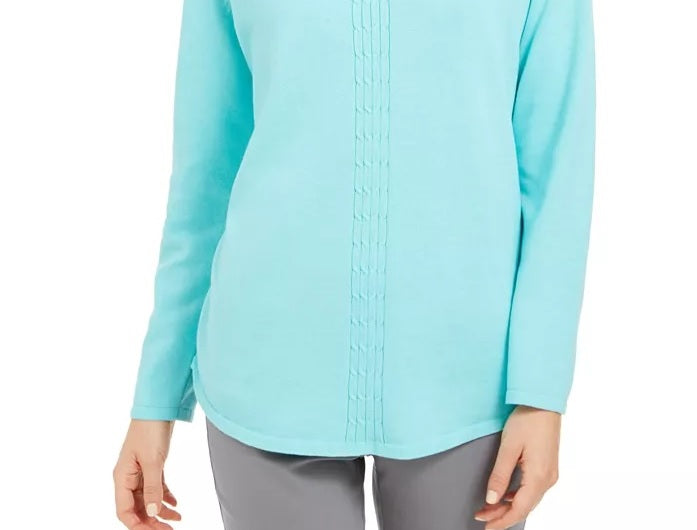 Karen Scott Women's Cotton Cable-Knit Sweater Blue Size S