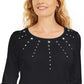 Karen Scott Women's Petite Cotton Grommet-Hardware Top Black Size Petite S
