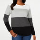Karen Scott Women's Colorblocked Pullover Sweater Gray /White /Black  Size X-Small
