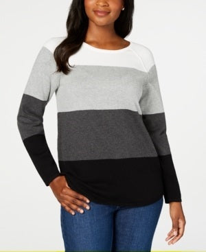 Karen Scott Women's Colorblocked Pullover Sweater Gray /White /Black  Size X-Small