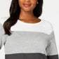 Karen Scott Women's Colorblocked Pullover Sweater Gray /White /Black  Size X-Small