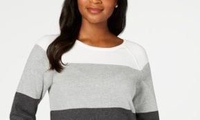 Karen Scott Women's Colorblocked Pullover Sweater Gray /White /Black  Size X-Small