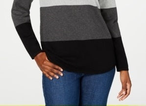 Karen Scott Women's Colorblocked Pullover Sweater Gray /White /Black  Size X-Small