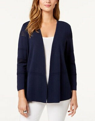 Charter Club Women's Petite Textured Cardigan Sweater Blue Size L