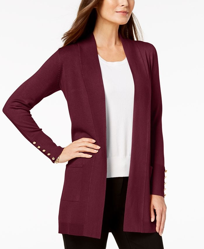 JM Collection Women's Open-Front Cardigan -RedSize Large