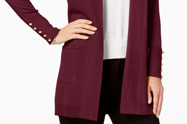 JM Collection Women's Open-Front Cardigan -RedSize Large
