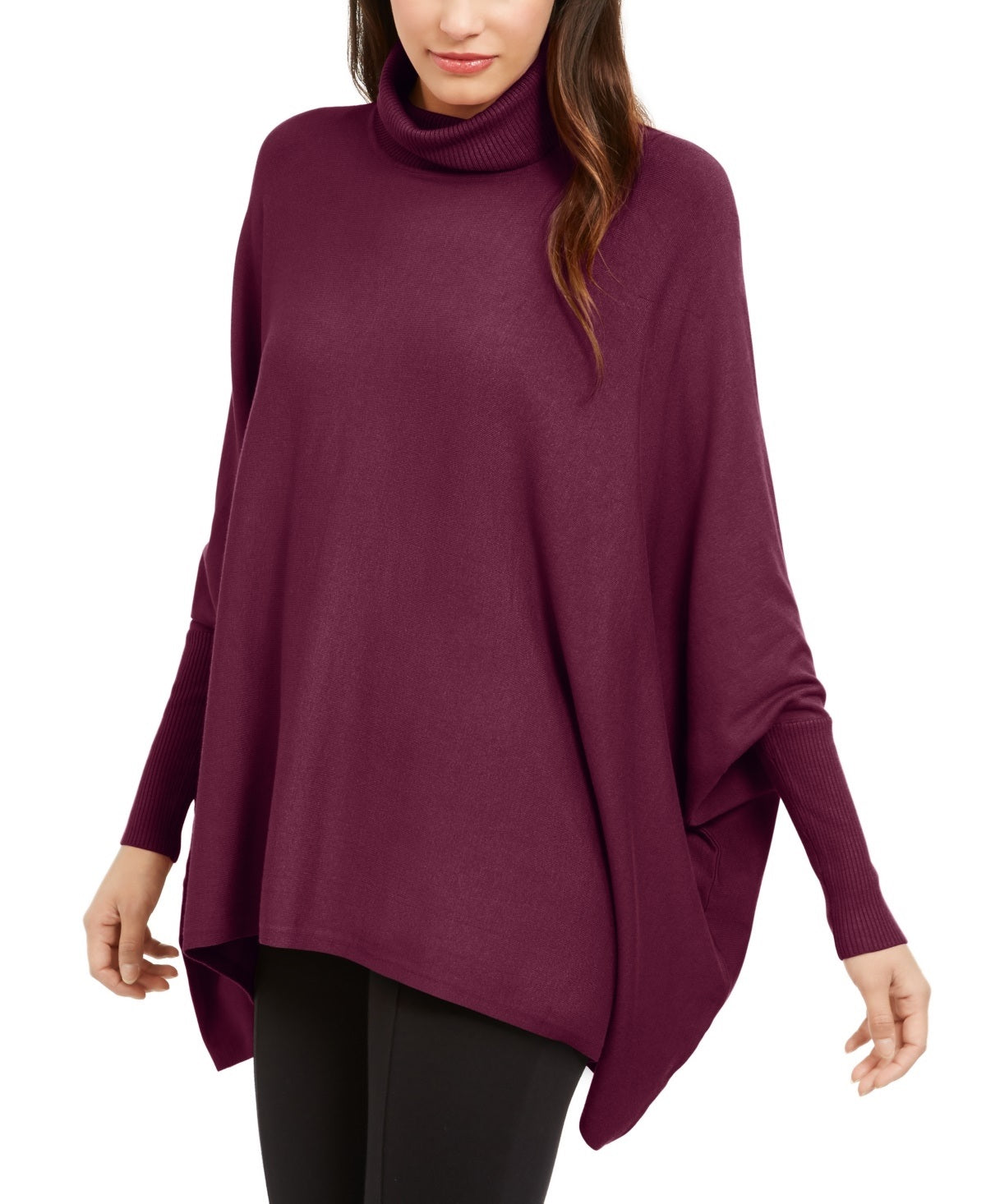 Alfani Women's Petite Turtleneck Poncho Sweater Red Size Medium