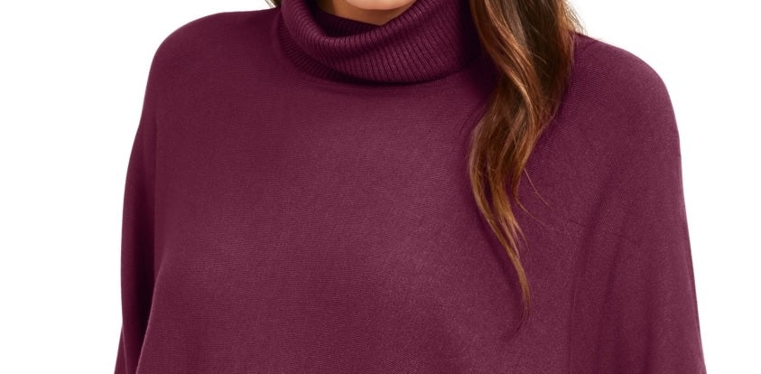 Alfani Women's Petite Turtleneck Poncho Sweater Red Size Medium