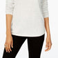 Karen Scott Women's Petite Long-Sleeve Curved Hem Sweater White Speckled Size Petite Small