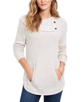 Style & Co Women's  Envelope Neck Kangaroo Pocket Knit Sweater Beige Size XX-Large