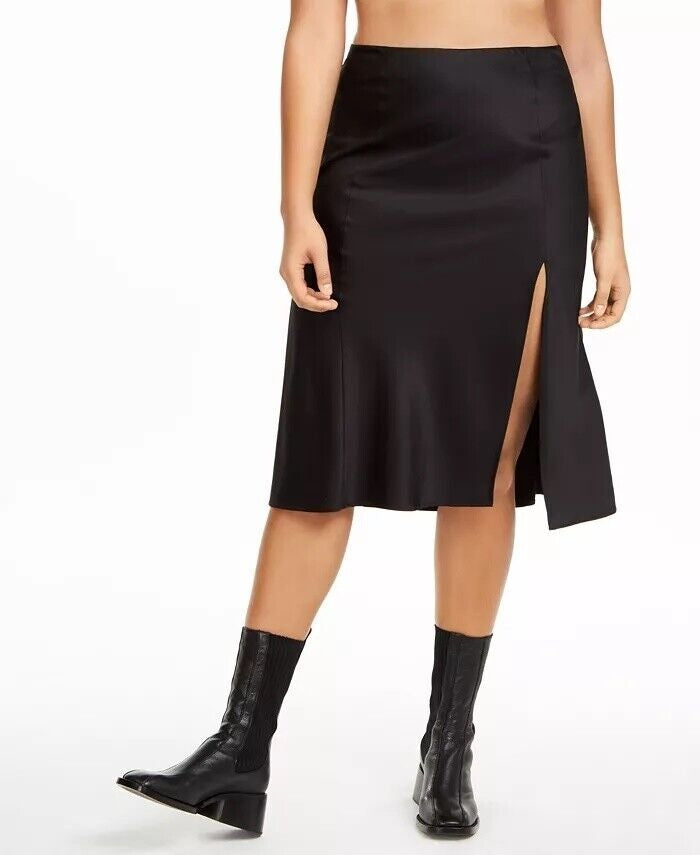Danielle Bernstein Women's Slitted Solid Below The Knee Trapeze Skirt Black Size X-Small