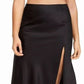 Danielle Bernstein Women's Slitted Solid Below The Knee Trapeze Skirt Black Size X-Small