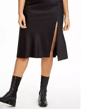 Danielle Bernstein Women's Slitted Solid Below The Knee Trapeze Skirt Black Size X-Small
