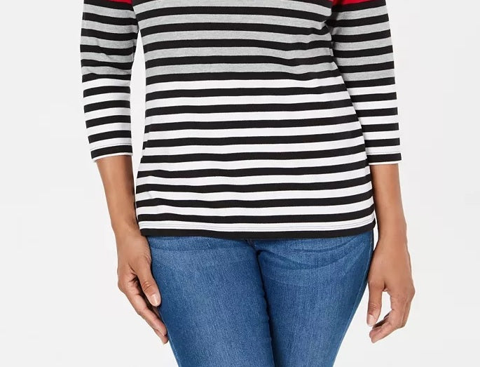 Karen Scott Women's Petite Striped Colorblocked Top Bright Red Size Petite XL
