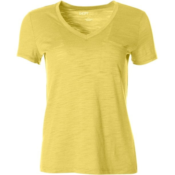 Style & Co Women's  Petite V-Neck Pocket T-Shirt Yellow Size PS